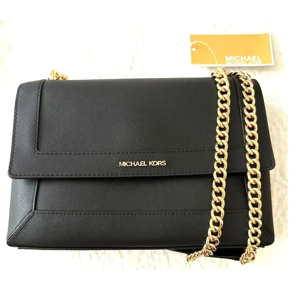 Michael Kors Sallie Crossbody Chain Strap Leather Small Black NWT